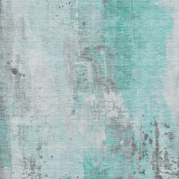 HomeRoots 9' X 12' Teal Gray Ivory Abstract Washable Area Rug - Stylish, Durable, UV Protected for Homes 705418
