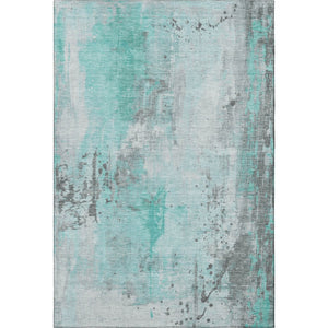HomeRoots 10' Teal Gray & Ivory Abstract Washable Area Rug – Durable, Stain-Resistant, UV-Protected Design! 705419