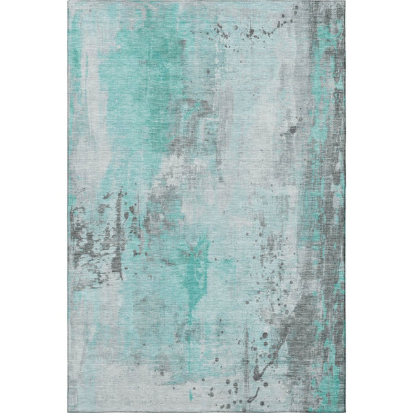 HomeRoots 10' Teal Gray & Ivory Abstract Washable Area Rug – Durable, Stain-Resistant, UV-Protected Design! 705419