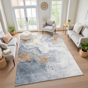 HomeRoots 5' X 8' Gray Copper Ivory Abstract Area Rug – Washable, UV Protected, Durable for High-Traffic Homes 705421