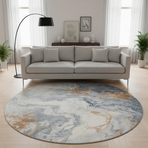 HomeRoots 8' Gray Copper and Ivory Washable Round Rug with UV Protection for Modern Homes - Durable & Stylish 705422