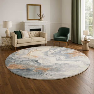 HomeRoots 8' Gray Copper and Ivory Washable Round Rug with UV Protection for Modern Homes - Durable & Stylish 705422