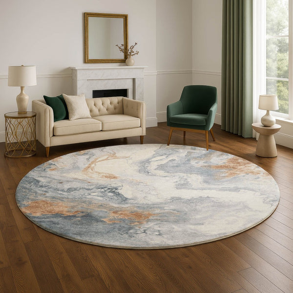 HomeRoots 8' Gray Copper and Ivory Washable Round Rug with UV Protection for Modern Homes - Durable & Stylish 705422