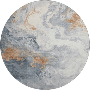 HomeRoots 8' Gray Copper and Ivory Washable Round Rug with UV Protection for Modern Homes - Durable & Stylish 705422