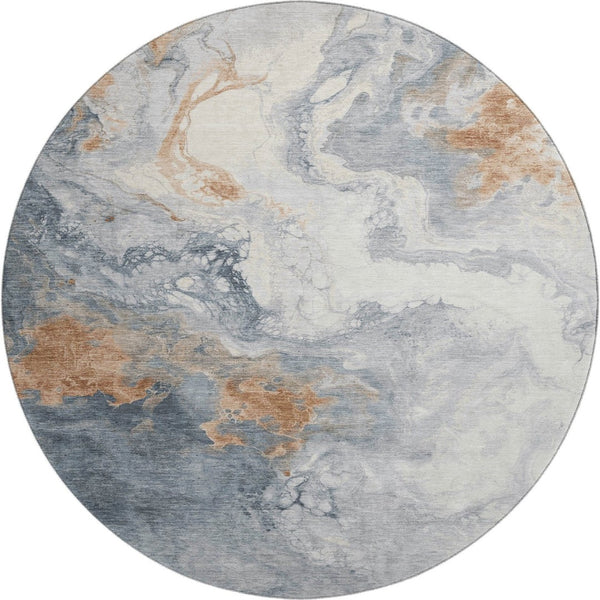 HomeRoots 8' Gray Copper and Ivory Washable Round Rug with UV Protection for Modern Homes - Durable & Stylish 705422