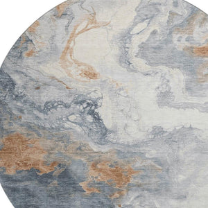 HomeRoots 8' Gray Copper and Ivory Washable Round Rug with UV Protection for Modern Homes - Durable & Stylish 705422