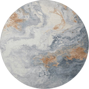 HomeRoots 8' Gray Copper and Ivory Washable Round Rug with UV Protection for Modern Homes - Durable & Stylish 705422