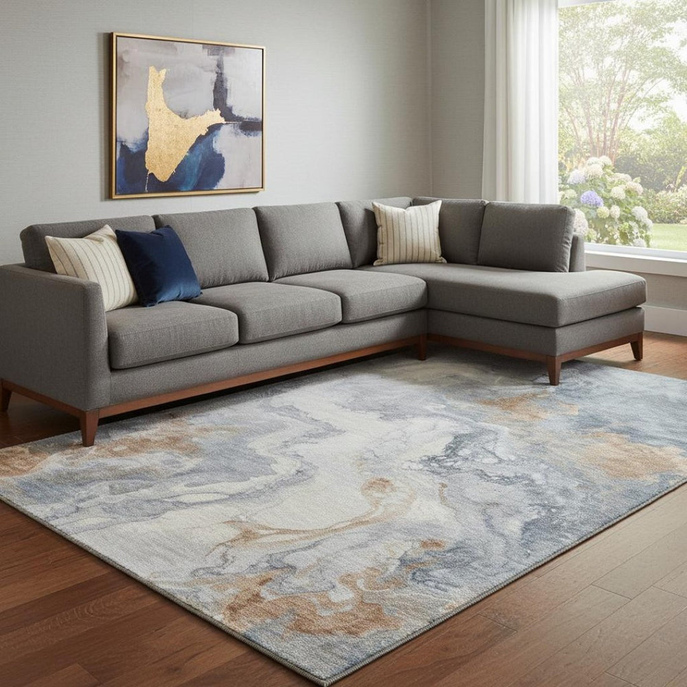 HomeRoots 8' X 10' Abstract Gray, Copper & Ivory Washable Area Rug with UV Protection for Modern Homes 705423