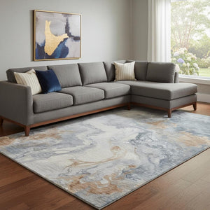 HomeRoots 8' X 10' Abstract Gray, Copper & Ivory Washable Area Rug with UV Protection for Modern Homes 705423