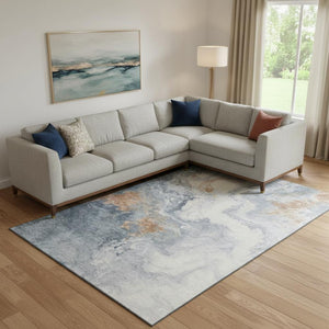 HomeRoots 9' X 12' Artistic Gray Copper Ivory Abstract Washable Area Rug – UV Protected, Pet-Friendly Design! 705424
