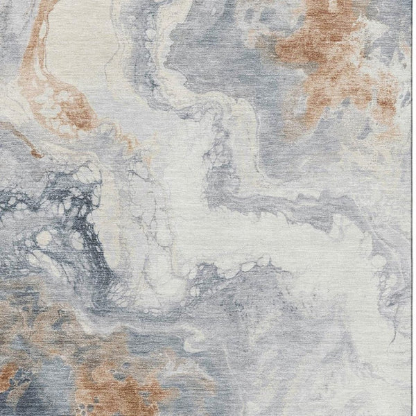 HomeRoots 9' X 12' Artistic Gray Copper Ivory Abstract Washable Area Rug – UV Protected, Pet-Friendly Design! 705424