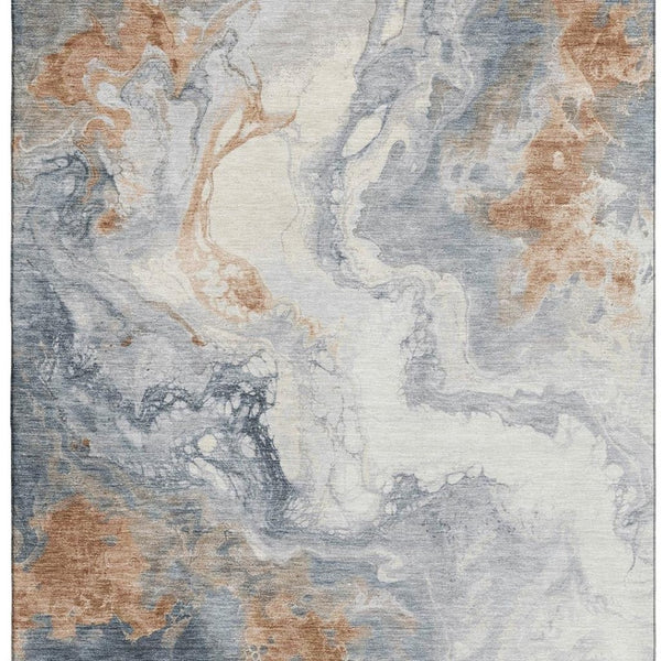 HomeRoots 9' X 12' Artistic Gray Copper Ivory Abstract Washable Area Rug – UV Protected, Pet-Friendly Design! 705424