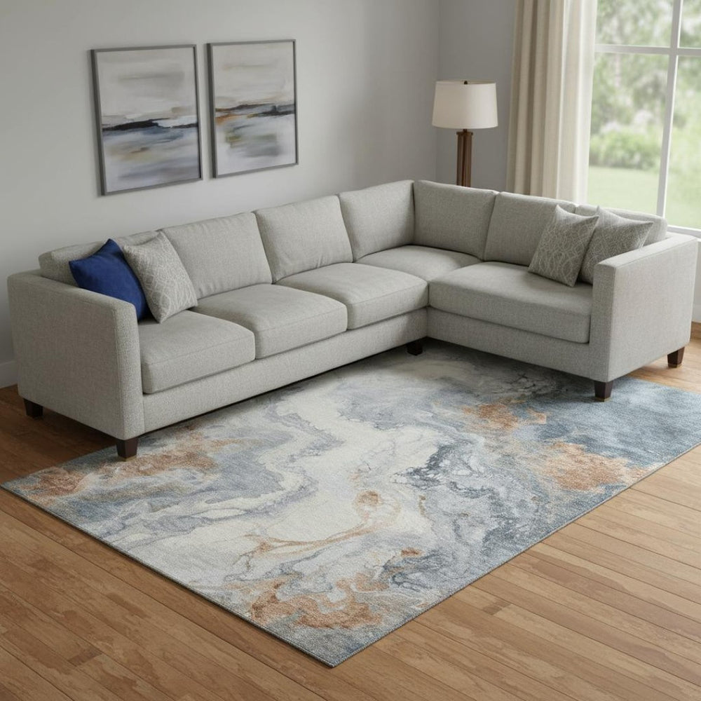 HomeRoots 10' X 14' Gray Copper Ivory Abstract Washable Area Rug – Stain Resistant, UV Protected & Modern Design 705425