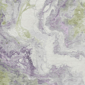 HomeRoots 5' X 8' Modern Lavender Green Ivory Abstract Area Rug - Durable, Washable, UV Protected & Stylish! 705427