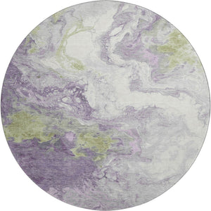 HomeRoots 8' Modern Abstract Washable Round Rug in Lavender Green & Ivory - UV Resistant & Easy Care! 705428
