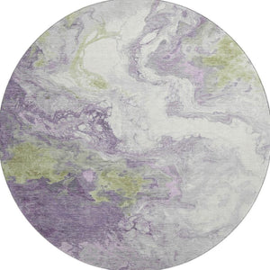 HomeRoots 8' Modern Abstract Washable Round Rug in Lavender Green & Ivory - UV Resistant & Easy Care! 705428