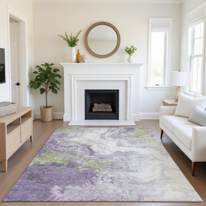 HomeRoots 8' X 10' Modern Abstract Lavender Green and Ivory Washable Area Rug with UV Protection & Durability 705429