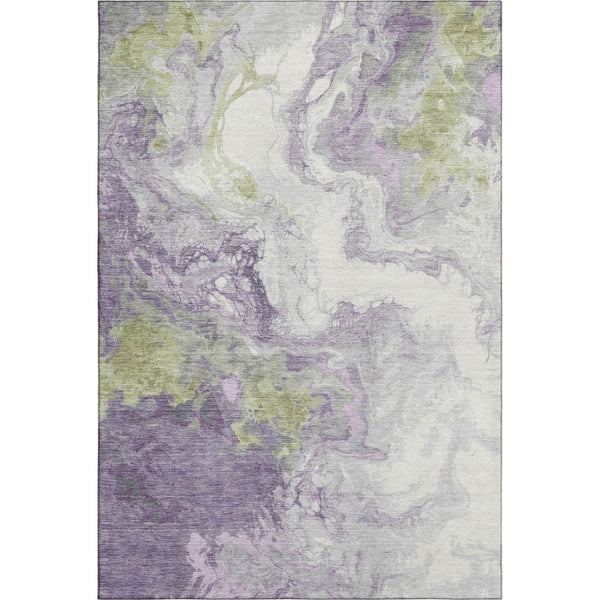 HomeRoots 8' X 10' Modern Abstract Lavender Green and Ivory Washable Area Rug with UV Protection & Durability 705429