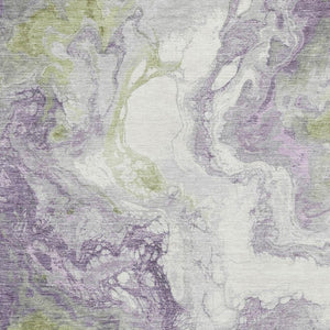 HomeRoots 8' X 10' Modern Abstract Lavender Green and Ivory Washable Area Rug with UV Protection & Durability 705429