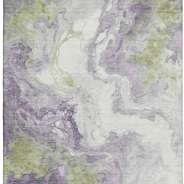 HomeRoots 8' X 10' Modern Abstract Lavender Green and Ivory Washable Area Rug with UV Protection & Durability 705429