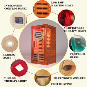 English Elm Far Infrared Sauna with Red Light Therapy Okoume Wood Cabin for Home Wellness W3973S00013