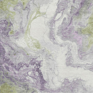 HomeRoots 9' X 12' Modern Abstract Lavender Green & Ivory Washable Area Rug with UV Protection & Stain Resistance 705430