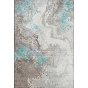 HomeRoots 5' X 8' Abstract Teal Taupe Ivory Area Rug – Washable, Stain Resistant, UV Protected for Busy Homes! 705433