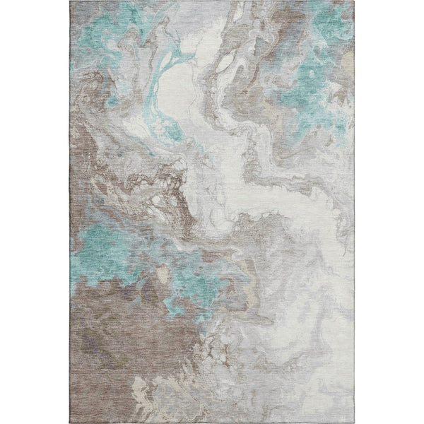HomeRoots 5' X 8' Abstract Teal Taupe Ivory Area Rug – Washable, Stain Resistant, UV Protected for Busy Homes! 705433