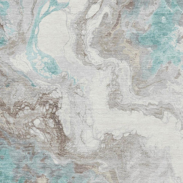 HomeRoots 5' X 8' Abstract Teal Taupe Ivory Area Rug – Washable, Stain Resistant, UV Protected for Busy Homes! 705433