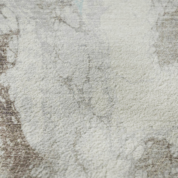 HomeRoots 8' Teal Taupe & Ivory Abstract Washable Round Rug – UV Protected, Stain Resistant, Modern Design 705434