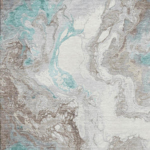 HomeRoots 8' X 10' Durable Teal Taupe & Ivory Abstract Area Rug with UV Protection & Washable Easy Care 705435