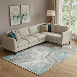 HomeRoots 9' X 12' Modern Teal Taupe Ivory Abstract Washable Area Rug with UV Protection for Stylish Living 705436