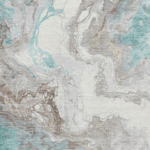 HomeRoots 9' X 12' Modern Teal Taupe Ivory Abstract Washable Area Rug with UV Protection for Stylish Living 705436