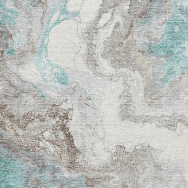 HomeRoots 9' X 12' Modern Teal Taupe Ivory Abstract Washable Area Rug with UV Protection for Stylish Living 705436