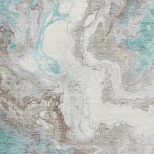 HomeRoots 10' Teal Taupe and Ivory Abstract Washable Area Rug - UV Protected, Stain Resistant, Modern Style! 705437