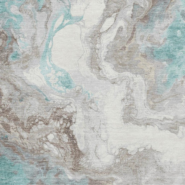 HomeRoots 10' Teal Taupe and Ivory Abstract Washable Area Rug - UV Protected, Stain Resistant, Modern Style! 705437