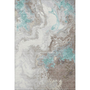 HomeRoots 10' Teal Taupe and Ivory Abstract Washable Area Rug - UV Protected, Stain Resistant, Modern Style! 705437