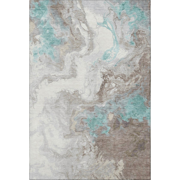 HomeRoots 10' Teal Taupe and Ivory Abstract Washable Area Rug - UV Protected, Stain Resistant, Modern Style! 705437
