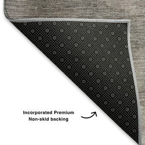 HomeRoots 5' X 8' Abstract Washable Area Rug in Taupe, Blue & Ivory - UV Protected, Stain Resistant, Modern Design 705439