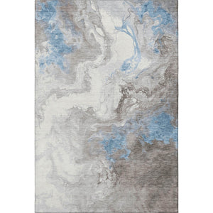 HomeRoots 5' X 8' Abstract Washable Area Rug in Taupe, Blue & Ivory - UV Protected, Stain Resistant, Modern Design 705439