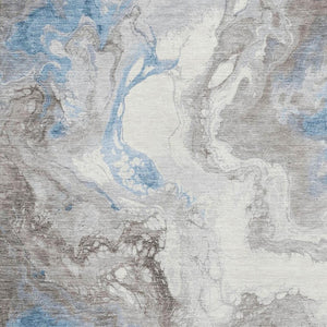 HomeRoots 8' X 10' Abstract Taupe Blue Ivory Washable Area Rug – UV Resistant, Non-Slip, Stylish & Durable! 705441