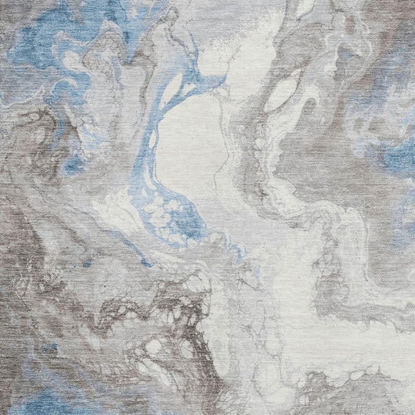 HomeRoots 8' X 10' Abstract Taupe Blue Ivory Washable Area Rug – UV Resistant, Non-Slip, Stylish & Durable! 705441