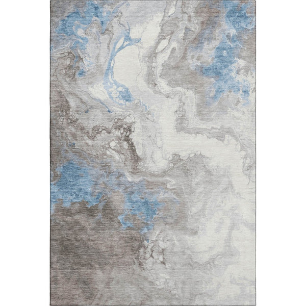 HomeRoots 9' X 12' Stylish Taupe Blue Ivory Abstract Area Rug - Washable, UV Protected, Durable & Non-Slip 705442
