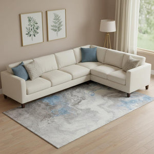 HomeRoots 10' X 14' Taupe Blue Ivory Abstract Area Rug - Washable, UV Protected, Stain Resistant, Modern Style 705443