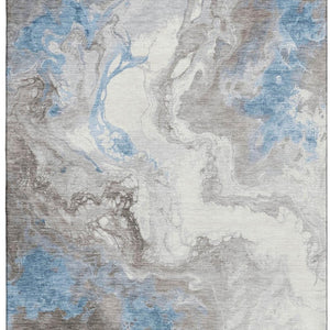 HomeRoots 10' X 14' Taupe Blue Ivory Abstract Area Rug - Washable, UV Protected, Stain Resistant, Modern Style 705443