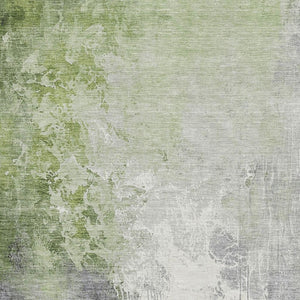 HomeRoots 5' X 8' Artichoke Green Gray Ivory Abstract Washable Area Rug with UV Protection for Busy Homes 705445