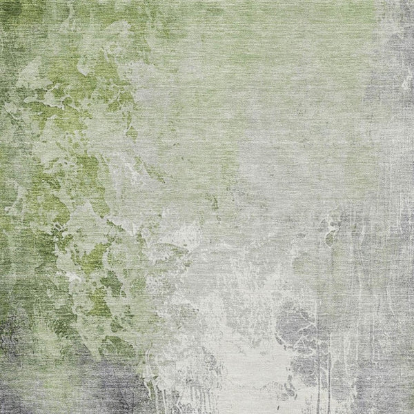 HomeRoots 8' X 10' Washable Abstract Area Rug in Artichoke Green, Gray & Ivory - UV Protected, Soft & Durable 705447