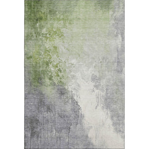 HomeRoots 9' X 12' Artichoke Green Gray Ivory Abstract Rug - Washable, UV Protected, Durable for Busy Homes 705448