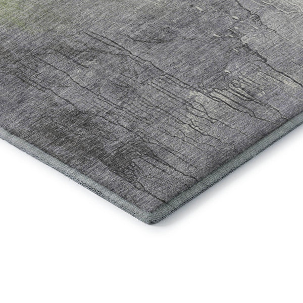 HomeRoots 9' X 12' Artichoke Green Gray Ivory Abstract Rug - Washable, UV Protected, Durable for Busy Homes 705448