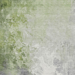 HomeRoots 9' X 12' Artichoke Green Gray Ivory Abstract Rug - Washable, UV Protected, Durable for Busy Homes 705448